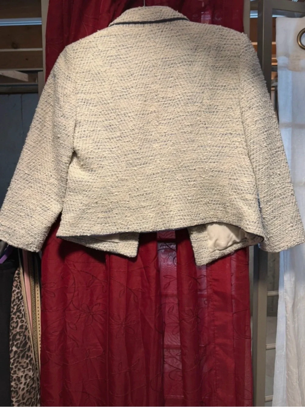 Ann Taylor Cream Tweed Blazer with Contrast Trim